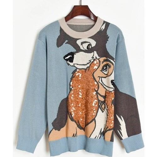 Winter Sweater Women Oversized Pullovers Women Sequined Cartoon Animal Jacquard Knit Sweater Loose Sueter Mujer