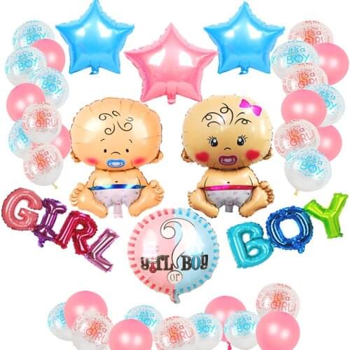 1set Baby shower Gender Reveal Party Supplies Baby Party Decoration BOY or GIRL Flag Pulling Confetti Balloons Home supplies
