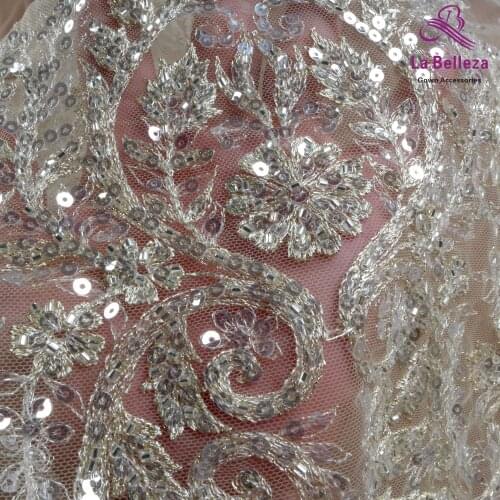 1 Yard silver lace,silver beads sequins lace fabric,pairs patterns lace