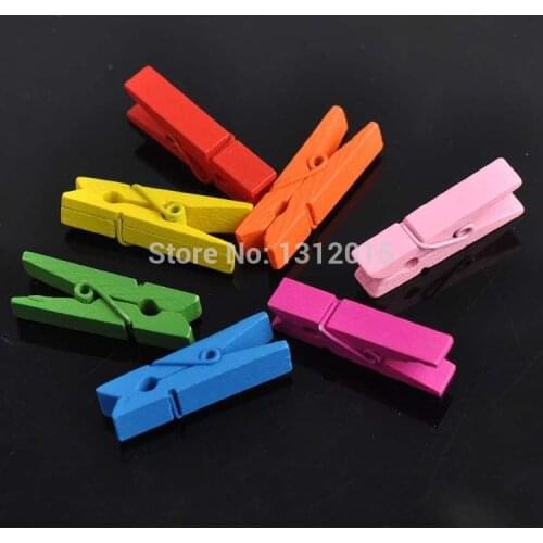 100PCs Wooden Clothespin Craft Clips Mixed Colors 26x7.5mm For DIY Jewelry fingdings PDB013