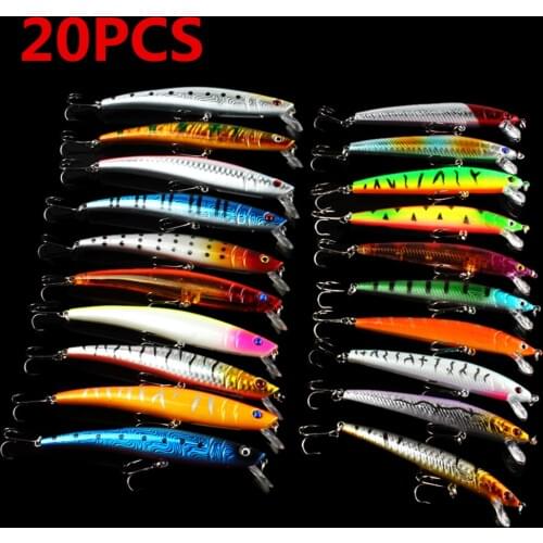 20PCS 2 Models 9.5cm / 11.5cm Colorful Minnow Fishing Lures Sets 4# 6# Hooks Fishing Hard Baits Fishing Tackle lures