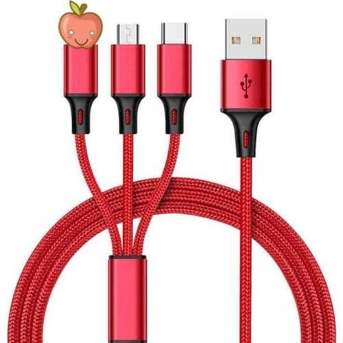 120cm 3 In 1 Multi-function Data Line Mobile Mobile Phone Charging Cable One Dragging Three Braided Data Cable