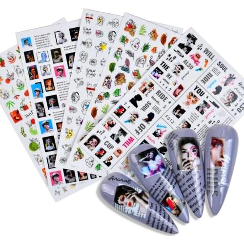 WUF 3D Stickers for Nails Fire Flame Flamingo Sticker Nail Art Decals Sliders Designs Adhesive Wraps Foil Decoration