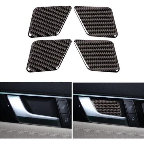 4PCS Real Carbon Fiber Car Interior Door Handle Bowl Cover Trim For Mercedes Benz C Class W204 2005 - 2009 2010 2011 2012