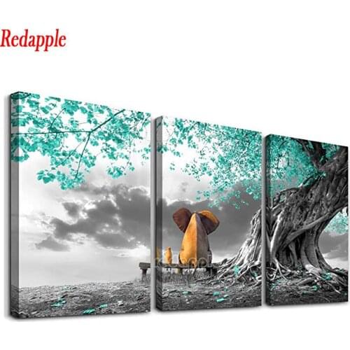 5d diy diamond painting funny elephant landscape diamond painting big tree blue cross stitch mosaic embroidery diamond Triptych
