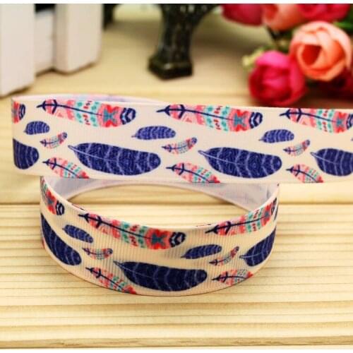 7/8'' Free shipping feather printed grosgrain ribbon hairbow headwear party decoration diy wholesale OEM 22mm P5792