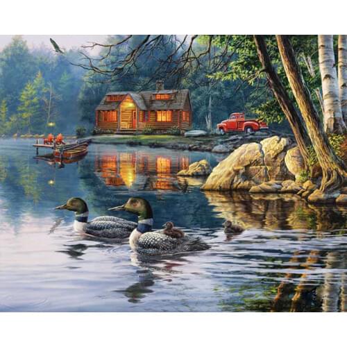 Diamond Embroidery Mosaic Lakeside Cabin & Ducks 5D Diamond Painting Full Diamond Cross Stitch Needlework DIY Painting Craft
