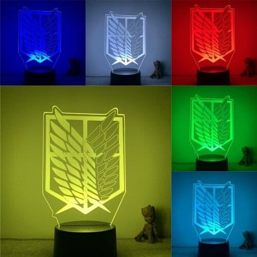 Anime Attack on Titan 3D Nightlight Wings Of Liberty Action Figure 7 Colors Touch Optical Illusion Table Lamp Gift Decor Model