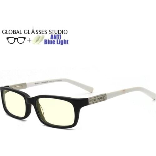 Anti Blue Light Blocking Glasses Acetate optical black frame white leg Men Lady Computer Eyeglasses RM00479-C5