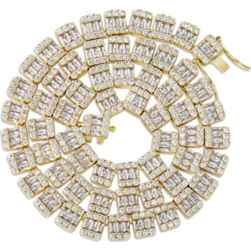 Bar Zircon Square Cuban Chain Mens Necklace Hip Hop Fashion Necklace 18inches Gold Color Iced Out Paved Rhinestones Jewelry