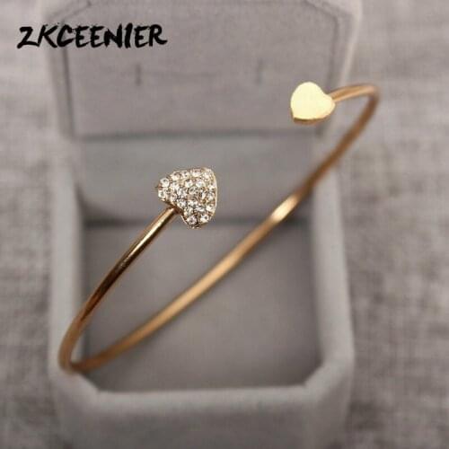 Full Crystal Heart Shaped Bracelet Open Bracelet Double Heart Bracelet Womens Gift Gold Color Brand Bracelets Jewelry Wholesale