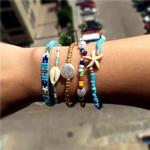 Bracelet for female Ethnic style hand-woven bohemian casual style jewelry with starfish pearl bracelet set wholesale