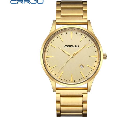 CRRJU Luxury Black full steel quartz Watch Men Casual Military Wristwatch Dress waterproof Clock Male Relogio Masculino