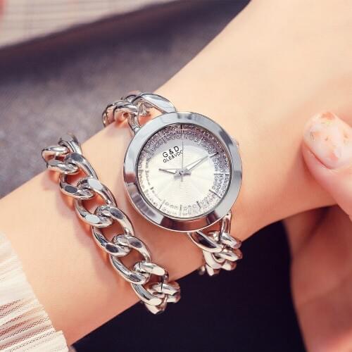 G&D Luxury Silver Womens Watches Elegant Ladies Bracelet Watches Fashion Womens Quartz Watches relogio feminino Clock Gifts