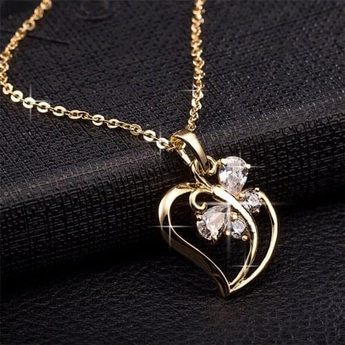 Dropshipping Choker small chain Crystal Heart Butterfly Necklace Pendants Neck Zircon Women Clavicle Chain Lady Feminino Collar