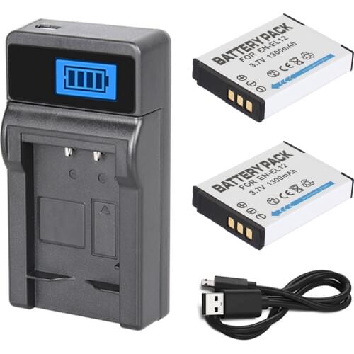 EN-EL12 Battery (2-Pack) + Charger For Nikon Coolpix AW120, AW130, W300, W300s, P300, P310, P330, P340 Digital Camera