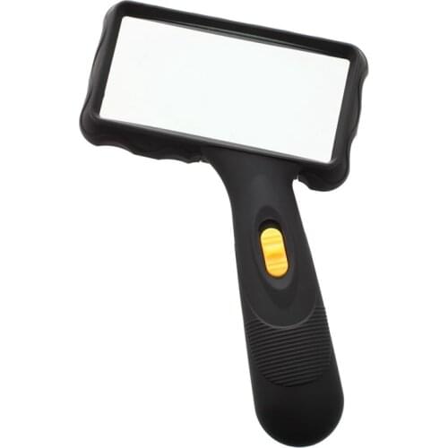 GTBL Portable 2-LED Rectangular Oblique-handle Magnifier Magnifying Glass Lens Color Black