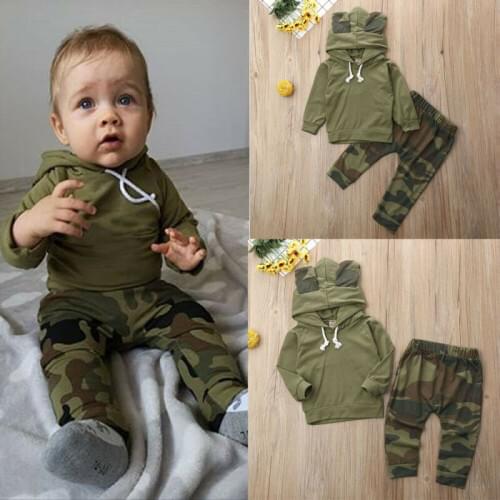 Infant Baby Boy Girls 0-24M Long Sleeve Camo T-shirt + Pants Newborn Outfit Clothes
