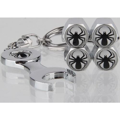 Creative Spider Pattern Car Tire Wheel Dustproof Valve Caps with Wrench Car Key chain for Motorcycle Bike Accessories for Nissan