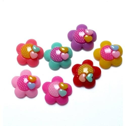 LF 50Pcs Mixed Heart Resin Flower Decoration Crafts Beads Flatback Cabochon Scrapbooking Embellishments Kawaii Diy Accessories