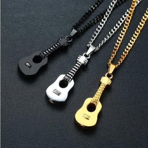 Personality creative design high quality metal musical instrument guitar pendant necklace fashion style neutral casual punk jewe