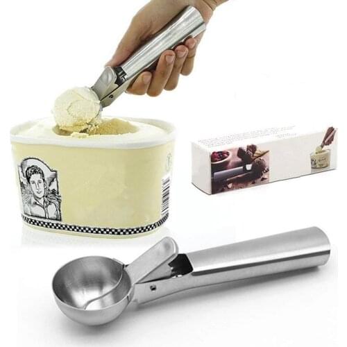 Ice Spoon Stainless Steel Ice Cream Scoop for Fruits Cookie Dough Scooper with Trigger Frozen Yogurt Sorbet Ice Ball Maker
