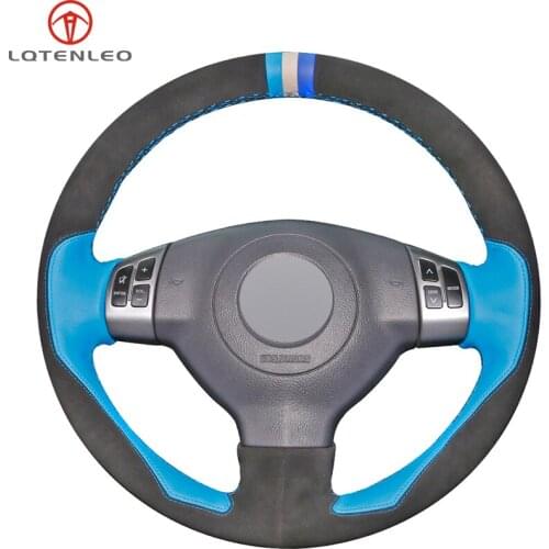 LQTENLEO Black Suede Light Blue Leather Car Steering Wheel Cover For Suzuki SX4 Splash Alto Opel Agila Vauxhall Agila 2008-2015