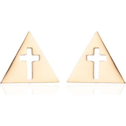 Small Tiny Triangle Cross Earrings Juses Stud Earrings For Women Men Fancy Female Accessories Mujer Stainless Steel Jewelry