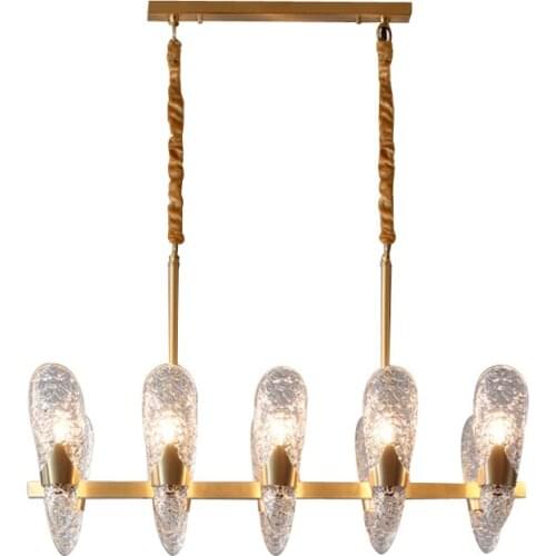 Retro Full Copper Pendant Lamps Clear Glass Lampshade With 10 Heads Nordic Warm Romantic Restaurant Bar E14 Lighting Fixture