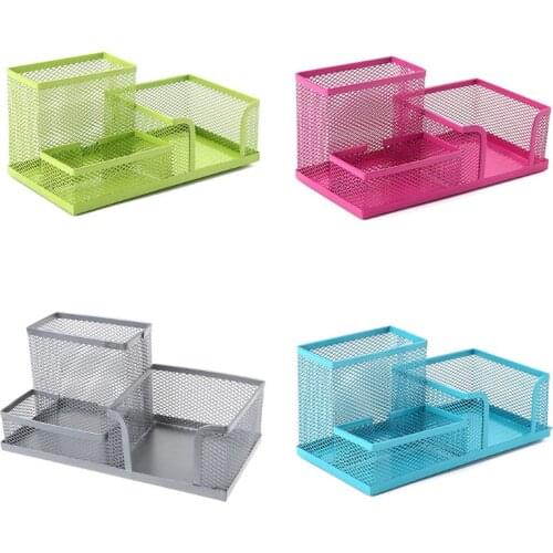 Metal Mesh Desk Organizer Pen Pencil Storage Holder with 3 Compartments for Home Office Students Supplies Accessories 77HA