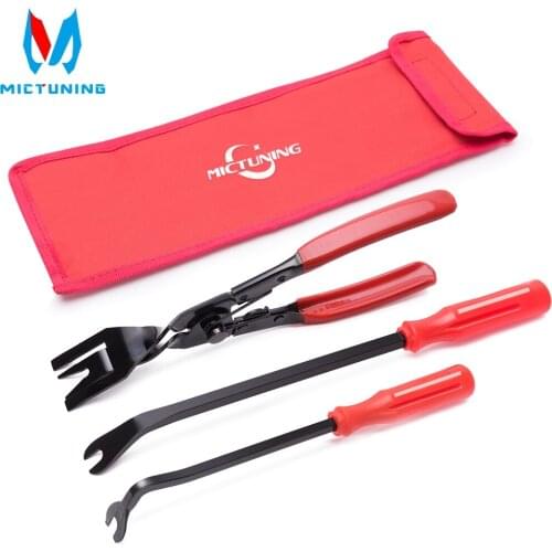 MICTUNING 3pcs Auto Car Door Panel Remover Clip Trim Auto Fastener Pliers Puller Tool Retaining Clip Remover Pry Bar Tool Bag