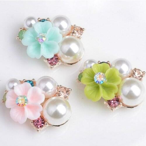 New 10pc pearl rhinestone button Wedding invitations decorate metal Hair flower center scrapbooking DIY Accessories