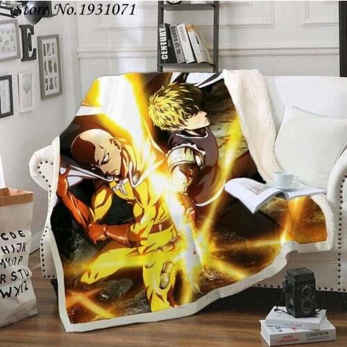 NEW ONE PUNCH MAN 3D Printed Fleece Blanket for Beds Thick Quilt Fashion Bedspread Sherpa Throw Blanket Adults Kids 06