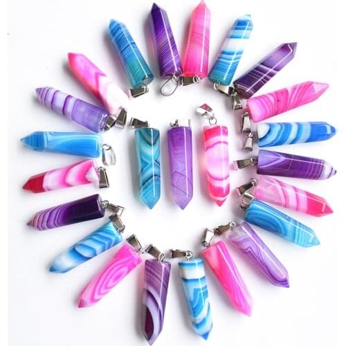 Wholesale 24pcs/lot high quality mixed Stripe onyx pillar shape point Chakra charms pendants for jewelry making free shipping