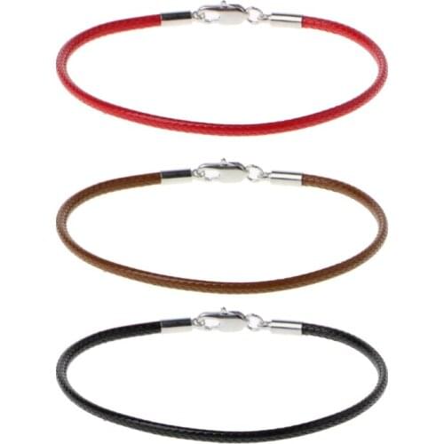 85AF Braided Leather Bracelet Wristband With Lobster Clasp Charm Beads DIY Jewelry