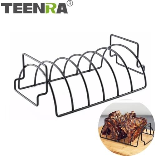 TEENRA Stainless Steel Barbecue Rib Roast Rack Non-Stick Steak Holders Rack Grill Stand Kitchen Accessories