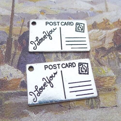 RAINXTAR Jewelry Making Handmade I Love You Post Card Alloy Charms 16*26mm 10pcs AAC157
