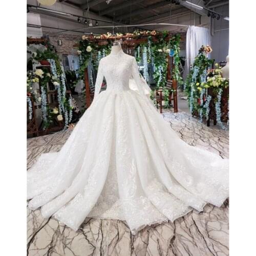 BGW HT4235 Luxury Muslim Wedding Dresses Long Sleeves High Neck Lace Up Back Appliques Ball Gown Wedding Gowns Vestidos De Boda