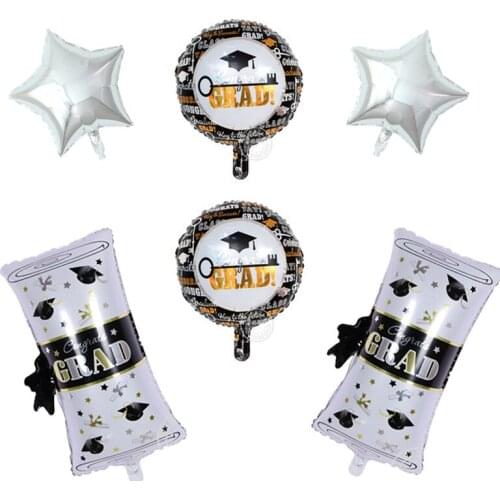6pcs/Lot Graduation Doctorial Hat Balloons Silver Black Star Foil Ball For Grade Ceremony Decoration Party Supplies