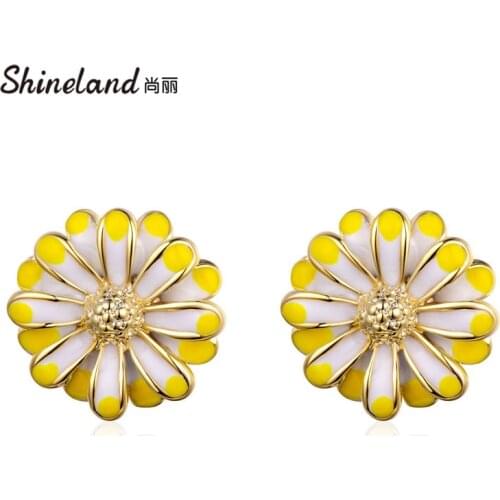 Shineland Colorful Flower Stud Earrings for Women Jewelry Sweet Candy Girl Fresh Petal Gift Ball Fashion Accessories 2021 New
