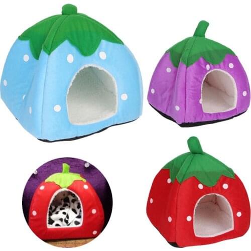 Cute Strawberry Pet Bed Dog Cat Kitten Puppy Cave Kennel House with Mat Foldable AUG30