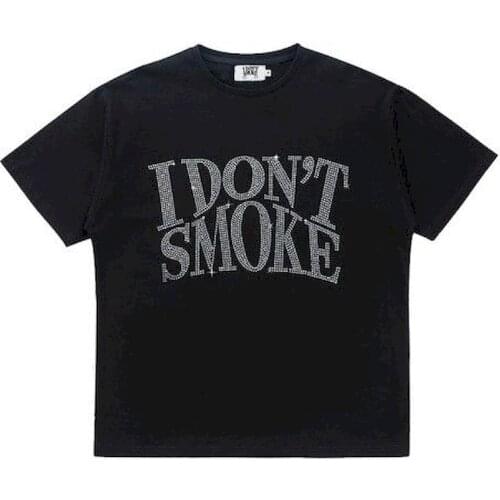 Rhinestone printing DONT SMOKE T-shirt couple men and women all-match three-dimensional logo printing short-sleeved street tide