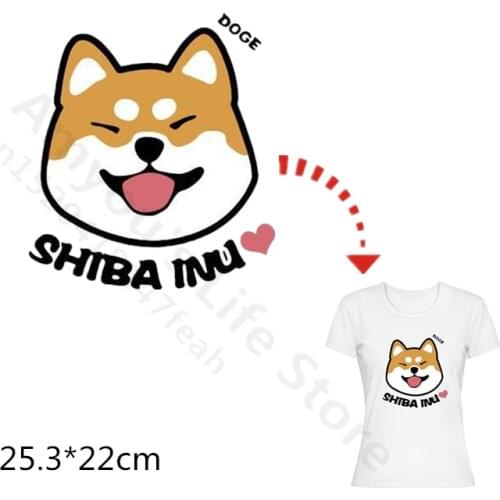 Iron On Patch Cartoon SHIBA INU Stickers For Kids Clothing Heat Transfer Thermal Press Pyrography Ironing On Patch For T-Shirts