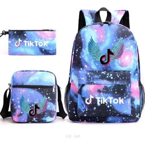 Tik Tok 3Pcs/Set Backpack Pencil Case Shoulder Bag Back to School Gift for Students Daily Use Bookbags for Teenagers