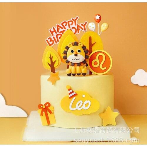 Cute Lion Balloon Cake Topper Happy 1st One Birthday Party Cake Topper Kids Safari Woodland Forest Theme Baby Shower Cake Topper