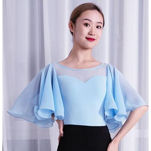 Ballroom Dance Tops For Adult Women Mesh Ruffle Sleeve Tango Waltz Dancing Performance Costume Summer Practice Wear YS2224