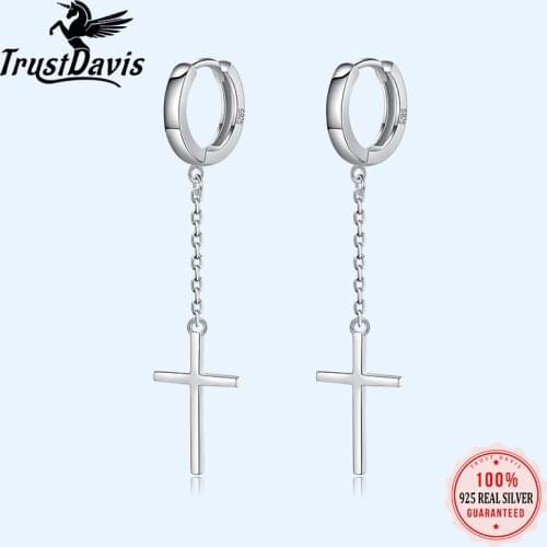 TrustDavis Real 925 Sterling Silver Fashion Cross Chain Hoop Earring For Women Wedding Party Fine S925 Jewelry H070