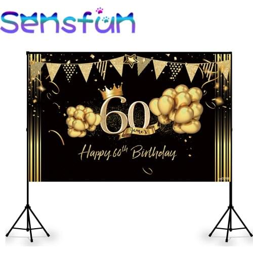 Xq0398 Black and Gold Photo Background Custom Balloons 60th Birthday Party Decoration Banner Photography Background Photo booth