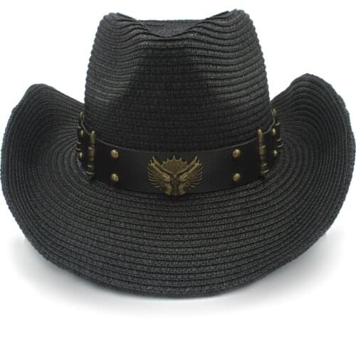 Women Men Straw Western Cowboy Hats With Roll Up Brim Lady Gentleman Outdoor Summer Sombrero Hombre Beach Sun Cap Size 56-58CM