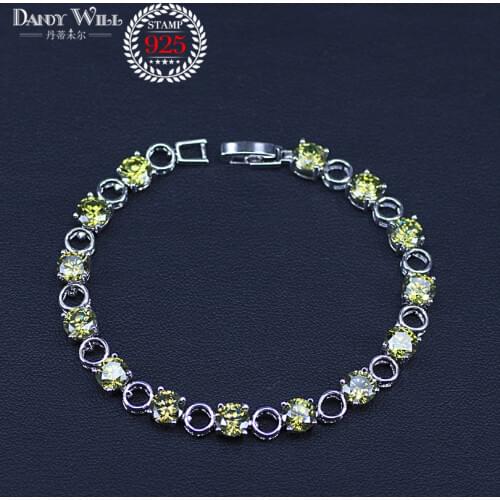 6 Color Options Fashion Ladies silver color Cubic Zirconia Royal Olive Green Stone Bracelets Jewelry For Christmas Gift